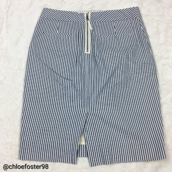 NWOT J.crew Seersucker vertical striped Navy Blue & White Pencil skirt sz 4 - Picture 7 of 15